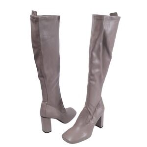 Sarto‎ Studio Taupe Knee High Boots Block Heel Square Toe Zip Sz 8 Sustainable